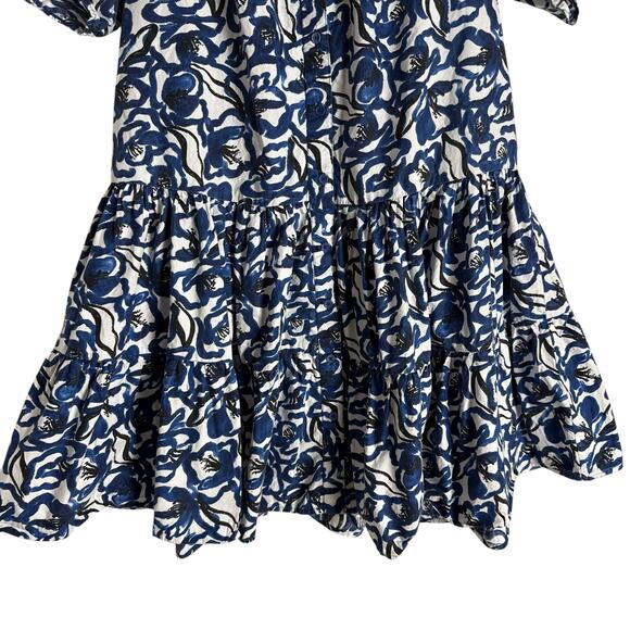 Apiece Apart Las Alturas Blue White Floral Print Puff Sleeve A-Line Mini Dress S - Picture 8 of 16